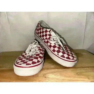 Vans lace up low top slip on classic red & white checkered shoes women's‎ sz 7.5